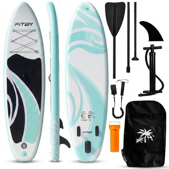 Fitby Sup Board - Surfboard - Paddle board - Opblaasbaar - Verstelbare Peddel - Pomp - Draagtas - Max 150kg - 320X81cm - Wit